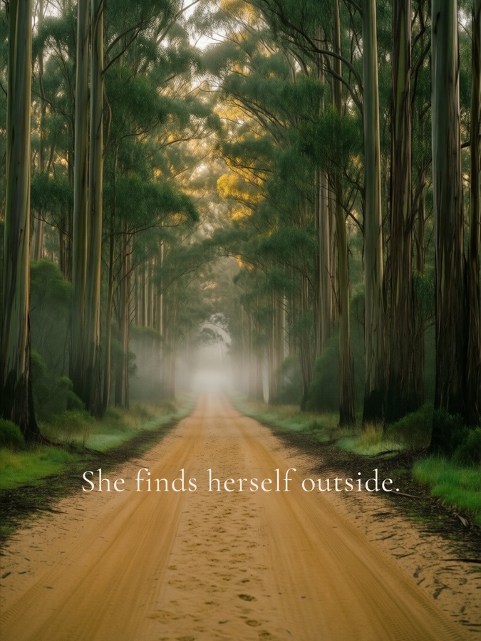 She finds herself outside.